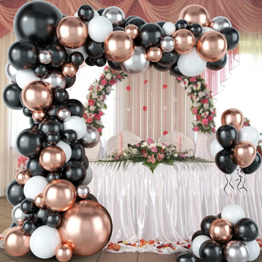 Double Layered White and Black With Rose Gold Balloon Garland - Partyshakes Balloons