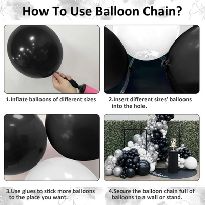 Double Layered Black and Chrome Silver Balloon Garland with Giant White Balloon - Partyshakes Balloons