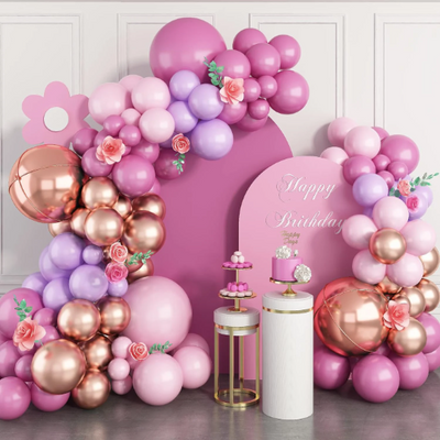 Double Layered Pink, Purple and Rose Gold Latex Balloon Garland - Partyshakes Balloons