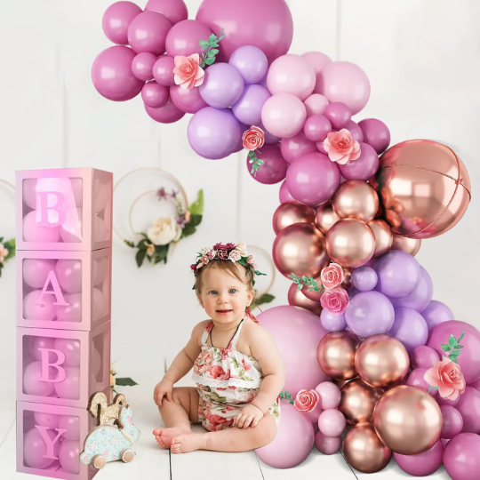 Double Layered Pink, Purple and Rose Gold Latex Balloon Garland