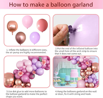 Double Layered Pink, Purple and Rose Gold Latex Balloon Garland