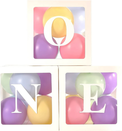 Our stylish  3pcs White Transparent ONE Baby Blocks with balloons are perfect for embellishing baby showers, children's birthdays, first birthday bashes, and home decoration. They are versatile and come with various balloon colour options making them durable and chic additions to any celebration.