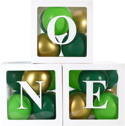 3pcs White Transparent ONE Baby Blocks - Partyshakes Green and Gold Baby Blocks