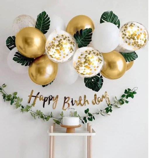 60pcs White and Gold Happy Birthday Balloon Garland Arch - Partyshakes balloons