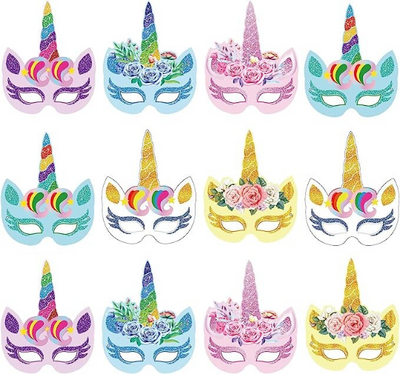 12 PCS Unicorn Paper Masks, Unicorn Theme Party Masks for Kids - Partyshakes Masks