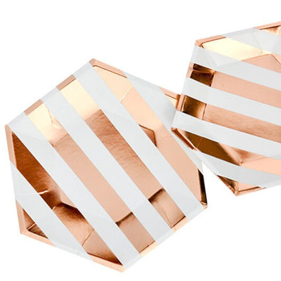 Pack of 8pcs Rose Gold Striped Paper Plates - Partyshakes Party Supplies