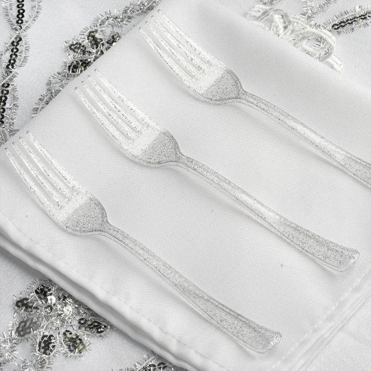 25pcs Premium Silver Glitter Spoons, Knives, Forks - Partyshakes Forks Tableware