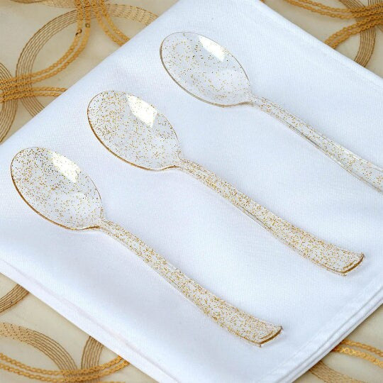 25pcs Premium Gold Glitter Spoons, Knives, Forks - Partyshakes Spoons Tableware