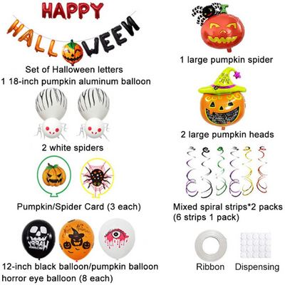 Happy Halloween Party Garland Decoration, Happy Halloween Banner Pumpkin Ghost Skull Latex Balloon