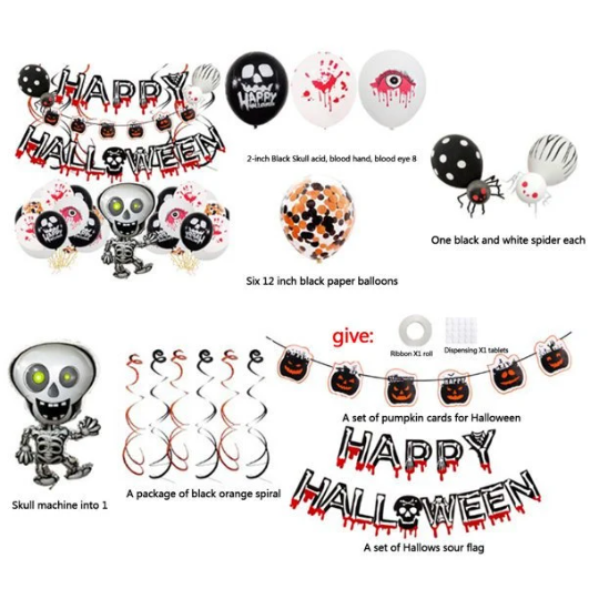 Happy Halloween Party Balloons, Halloween Balloon Garland kit with Halloween Skeleton