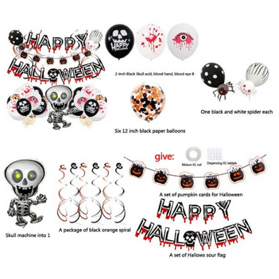 Black and White Happy Halloween Party Balloons Set - Partyshakes Balloons