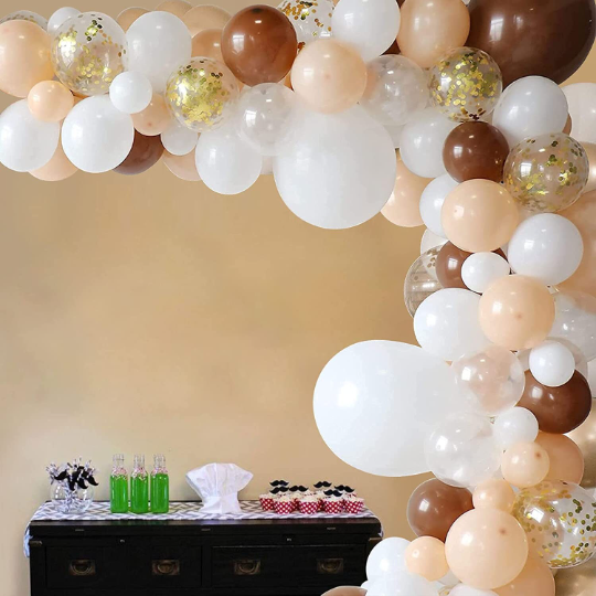 Coffee Brown, White and Blush Balloon Arch with Giant Balloon