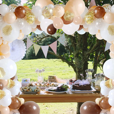 Coffee Brown, White and Blush Balloon Arch with Giant Balloon
