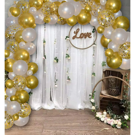 DIY Pearl White and Gold Confetti Balloon Garland Arch Kit with Gold Chrome Balloon
