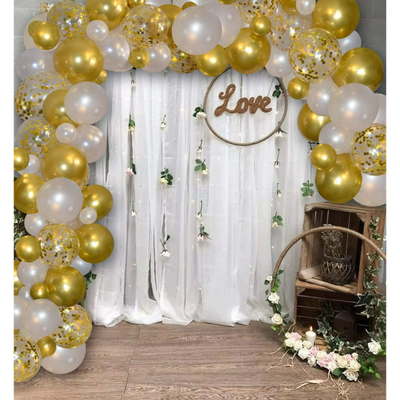 DIY Pearl White and Gold Confetti Balloon Garland Arch Kit with Gold Chrome Balloon - Partyshakes Balloons