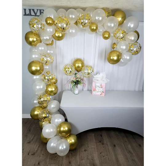 DIY Pearl White and Gold Confetti Balloon Garland Arch Kit with Gold Chrome Balloon - Partyshakes Balloons