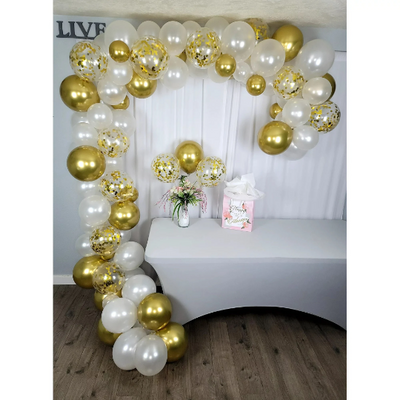 DIY Pearl White and Gold Confetti Balloon Garland Arch Kit with Gold Chrome Balloon