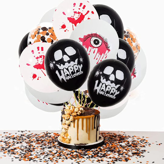 Black and White Happy Halloween Party Balloons Set