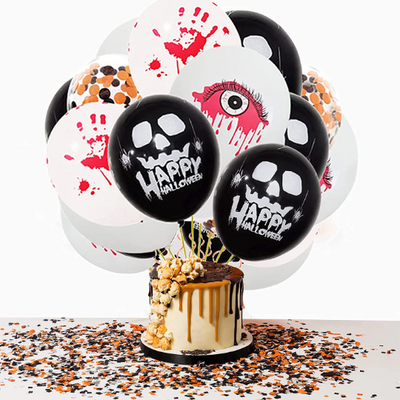 Black and White Happy Halloween Party Balloons Set - Partyshakes Balloons