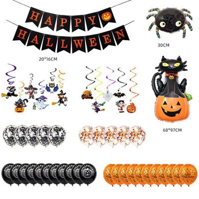 Halloween Party Decoration Balloons Set, Pumpkin and Spider Balloon Happy Halloween Banner - Partyshakes Balloons
