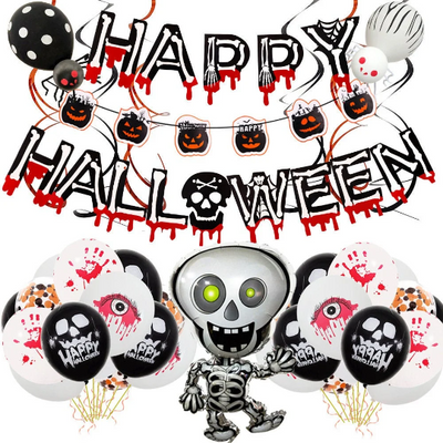 Black and White Happy Halloween Party Balloons Set