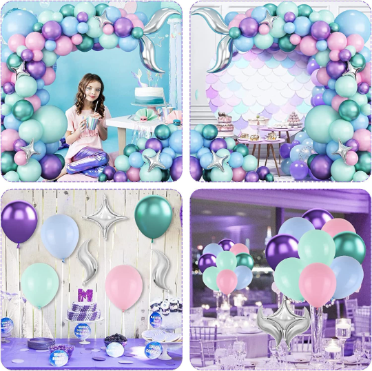 Mermaid Silver Tail Balloon with Shell Garland Arch
