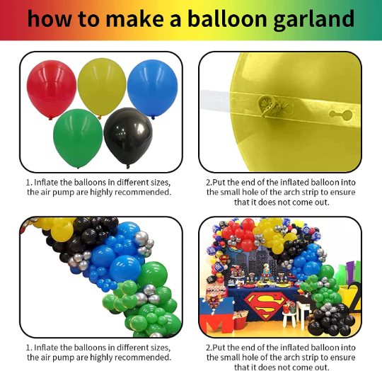 Giant Rainbow Balloon Garland Arch for Birthdays and Super hero decoration