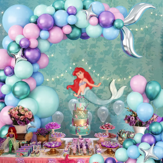 Mermaid Silver Tail Balloon with Shell Garland Arch