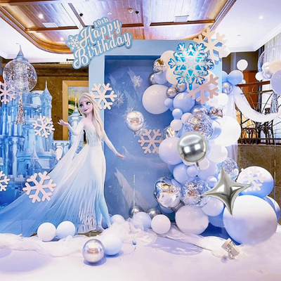 Create a magical winter wonderland with this Frozen Balloon Garland Arch Kit. Our design features carefully selected high-quality double-layered pastel blue and purple with metallic silver balloons to ensure long-lasting, visually stunning decor that will elevate any occasion such as frozen-themed birthday parties, baby showers, and kid birthday celebrations. The natural latex balloons are eco-friendly and will add a touch of charm to any event.