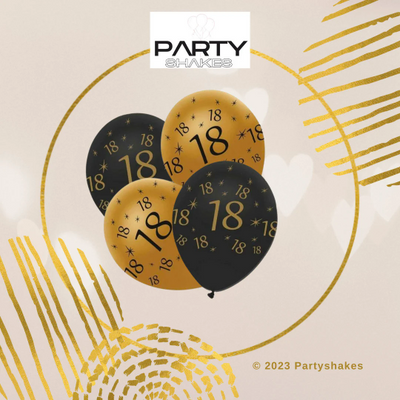 18th Black And Gold Happy Birthday Banner with Balloons - Partyshakes balloons