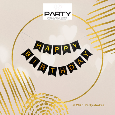 18th Black And Gold Happy Birthday Banner with Balloons - Partyshakes balloons