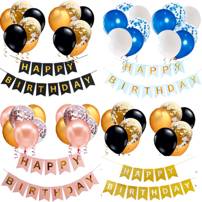 Black And Gold Happy Birthday Banner, Black and Gold Balloons Black Bunting