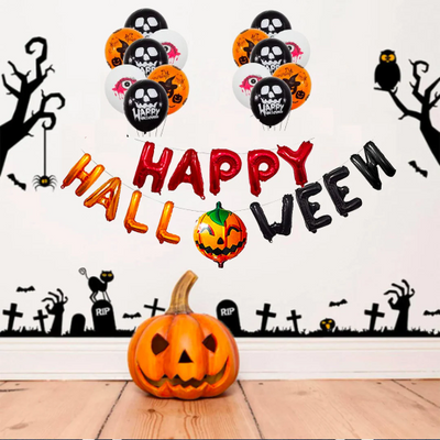 This Halloween Party Decorations Kit is the perfect accompaniment for any Halloween celebration, from birthday gatherings to spooky events. Each latex balloon is printed with a cheerful Halloween message, and images of pumpkins, and skulls, creating a festive atmosphere for any indoor or outdoor event. Crafted with high-quality latex and a durable foil balloon, this set of colourful balloons will bring your decorative visions to life.