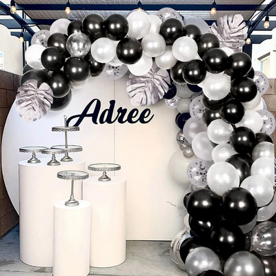 DIY Black and Chrome Silver Balloon Garland with Silver Leaves - Partyshakes Balloons