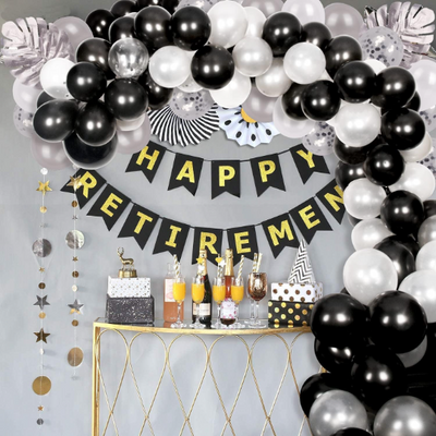 DIY Black and Chrome Silver Balloon Garland with Silver Leaves - Partyshakes Balloons