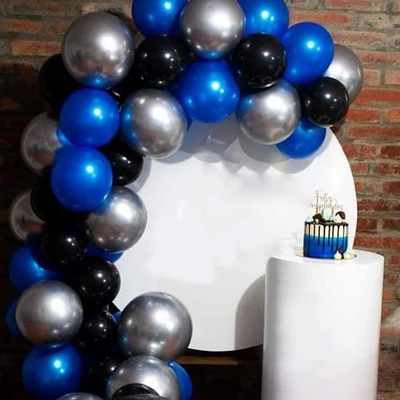 Blue, Black and Silver Latex Party Balloon Garland with Gold Confetti Balloons