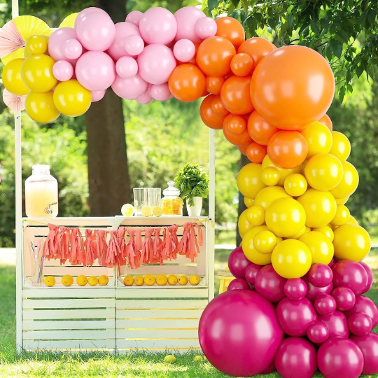 Yellow, Orange and Rose Pink Balloon Garland, Summer Balloon Decorations