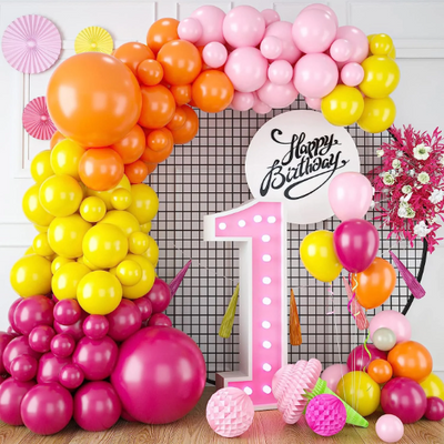 Yellow, Orange and Rose Pink Balloon Garland, Summer Balloon Decorations