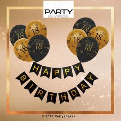 Impress and greet your birthday attendees with this sophisticated gold foil birthday banner and 18th balloon decoration. Birthday party decorations are a hit with everyone, making this banner a perfect choice for any age. Bring a touch of refinement to your celebration with this visually stunning and understated banner that will impress your guests