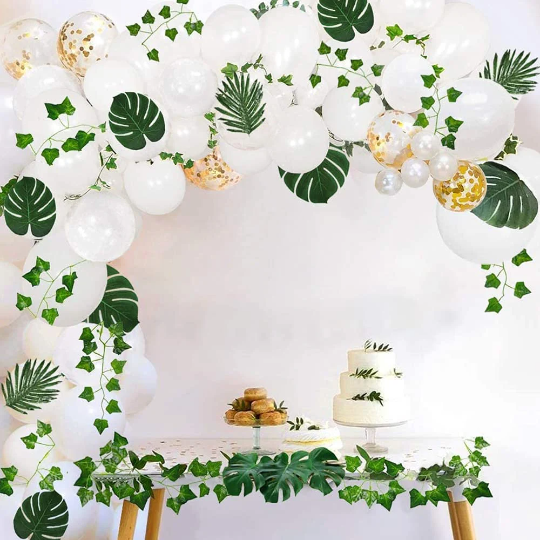 Premium 18inch White Balloon Arch, Palm leaves with Ivy Monstera leaves