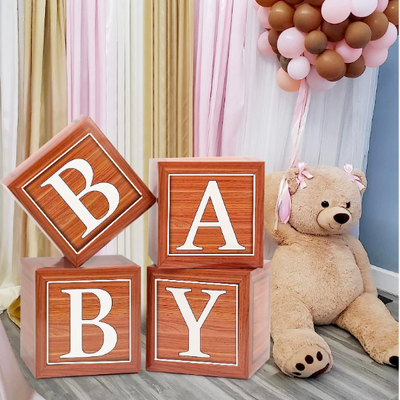 4pcs Wood Grain Effect Baby Blocks - Partyshakes Baby Blocks