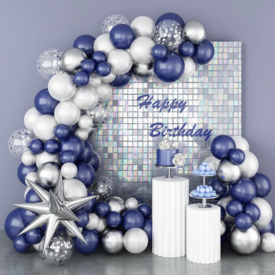 Navy Blue Balloon and Silver Arch Kit