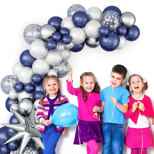 Navy Blue Balloon and Silver Arch Kit for Birthday and Baby Shower - Partyshakes Balloons