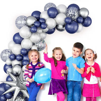 Navy Blue Balloon and Silver Arch Kit