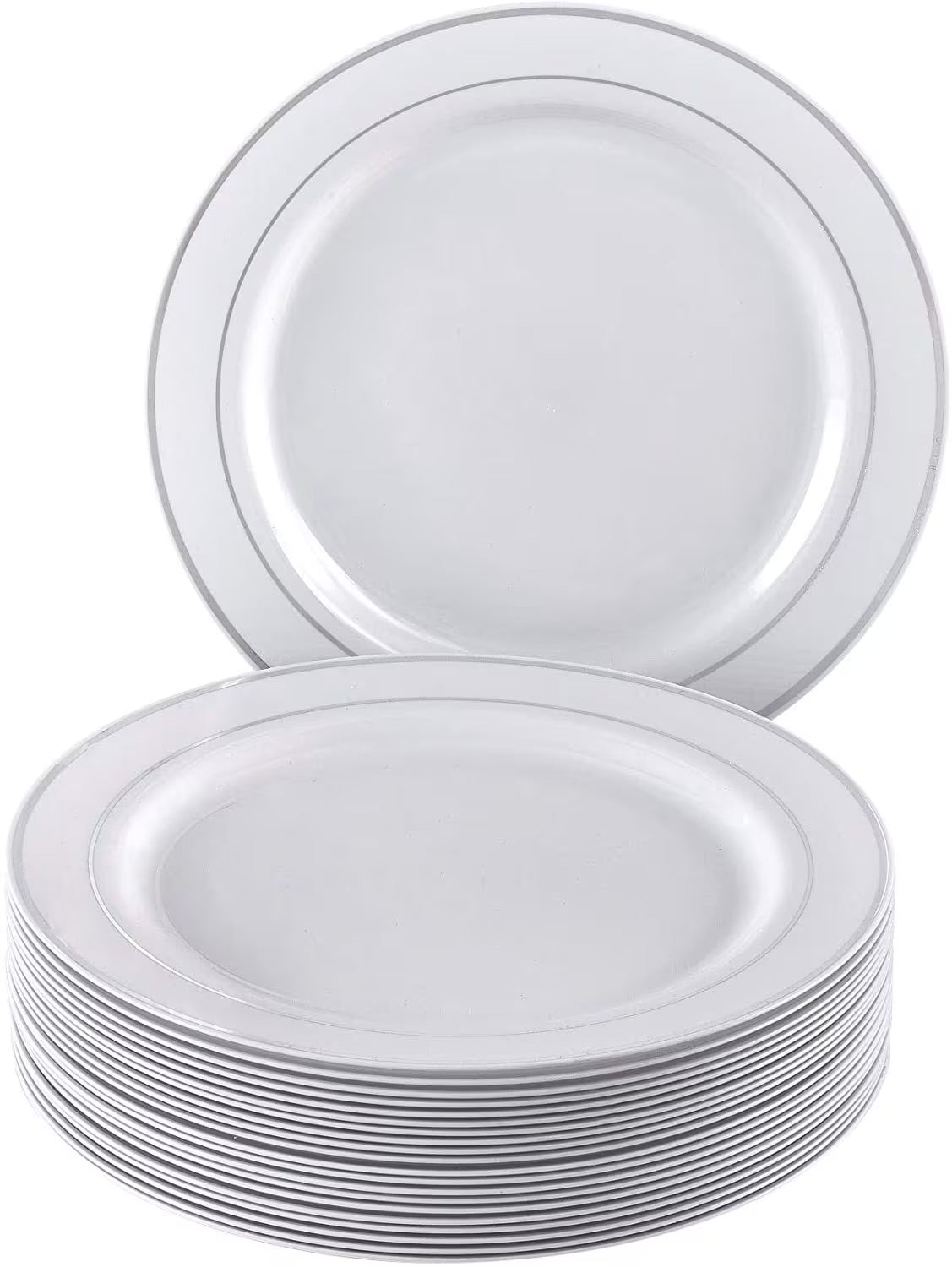 25pcs Premium Silver Brim Plastic Plates for Weddings