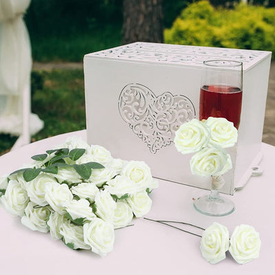 Real Touch White Artificial Rose Flowers Box Set - Partyshakes Artificial Flowers