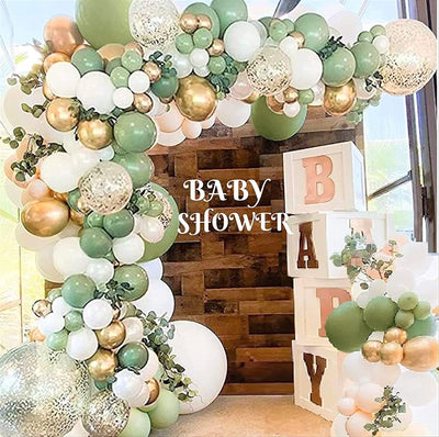 Double Layered Premium Sage Green, White and Gold Balloon Arch