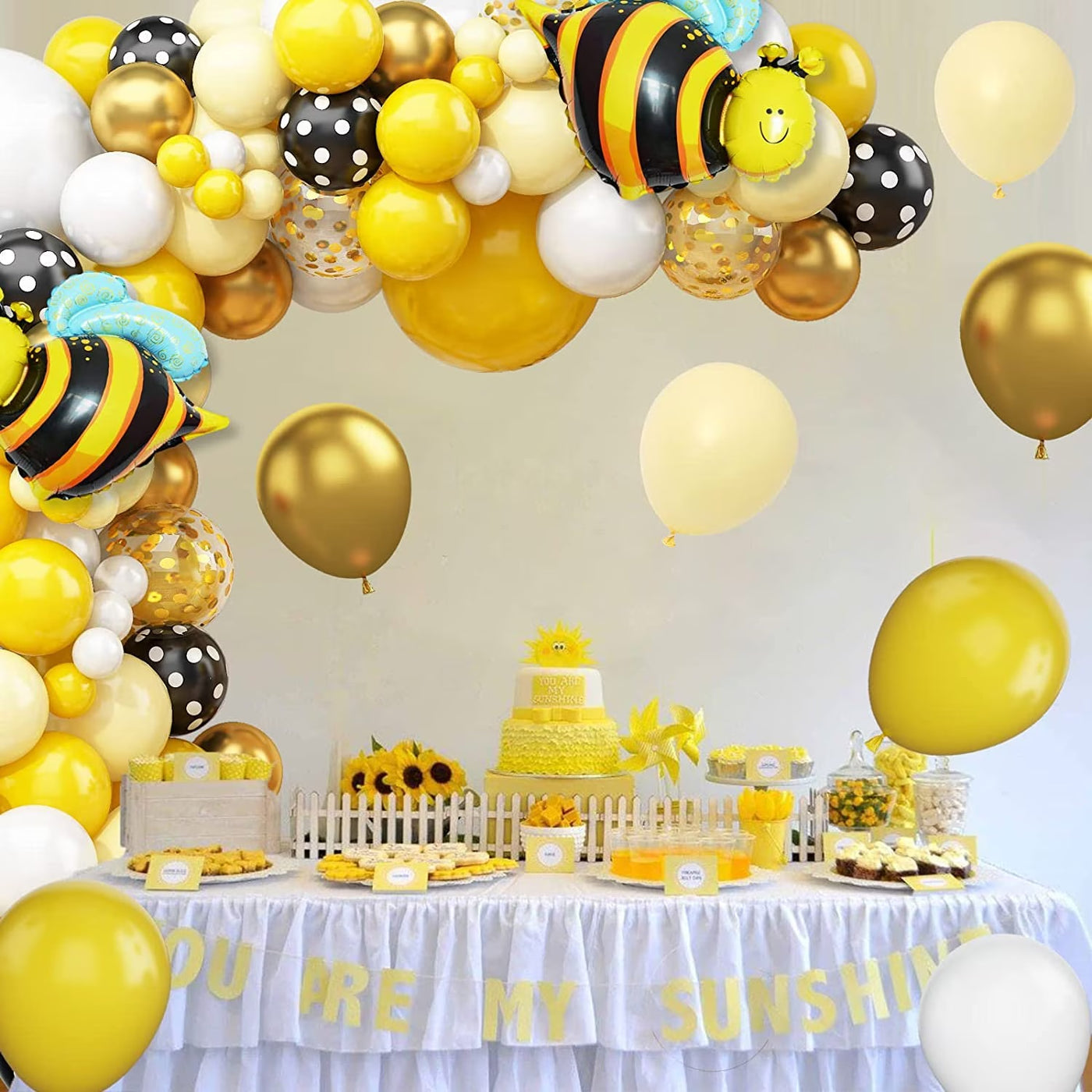Bee Balloon Arch Garland contains everything you need to make a summer garland. This is a great idea for Easter and summer-themed events, Gender reveals, birthday parties, baby showers, graduation parties, and anything summer-related!