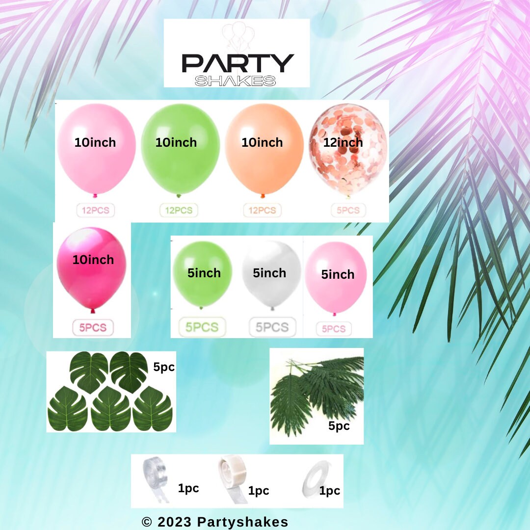 Hawaiian Party Tropical Balloon Garland, Luau Balloons Garland