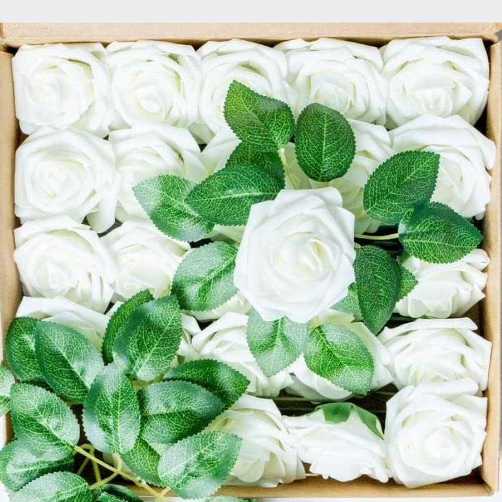 Real Touch White Artificial Rose Flowers Box Set - Partyshakes Artificial Flowers